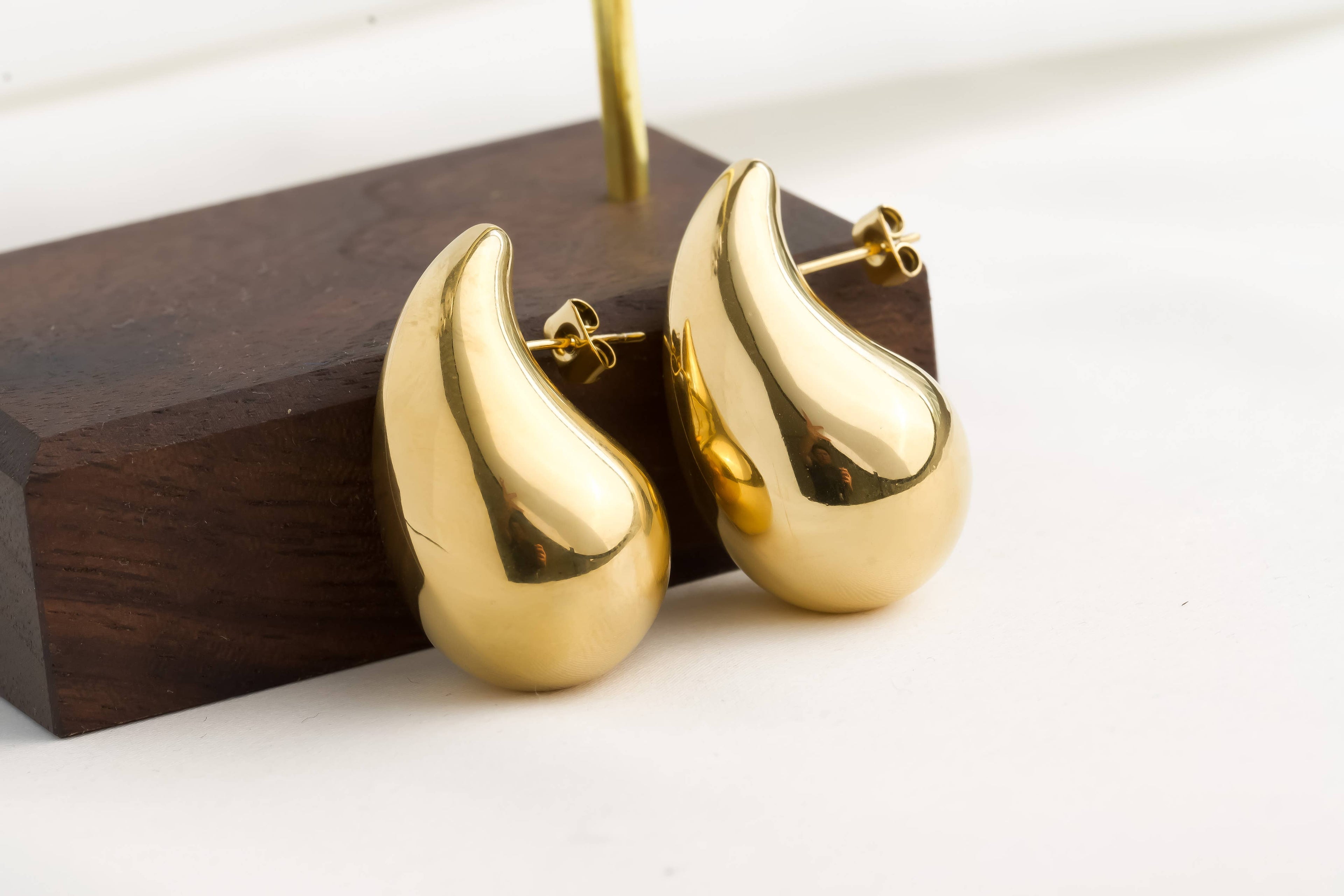 Chunky Hollow Drop Earrings- Lightweight Tear Drop Studs