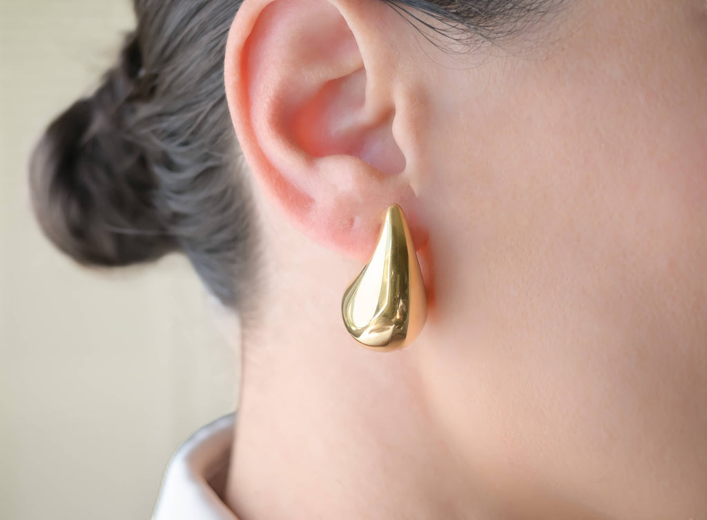 Chunky Hollow Drop Earrings- Lightweight Tear Drop Studs